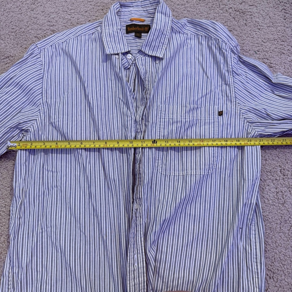 Timberland Striped Button Up Shirt Mens Large Blue White Cotton Workwear Casual - Picture 4 of 8